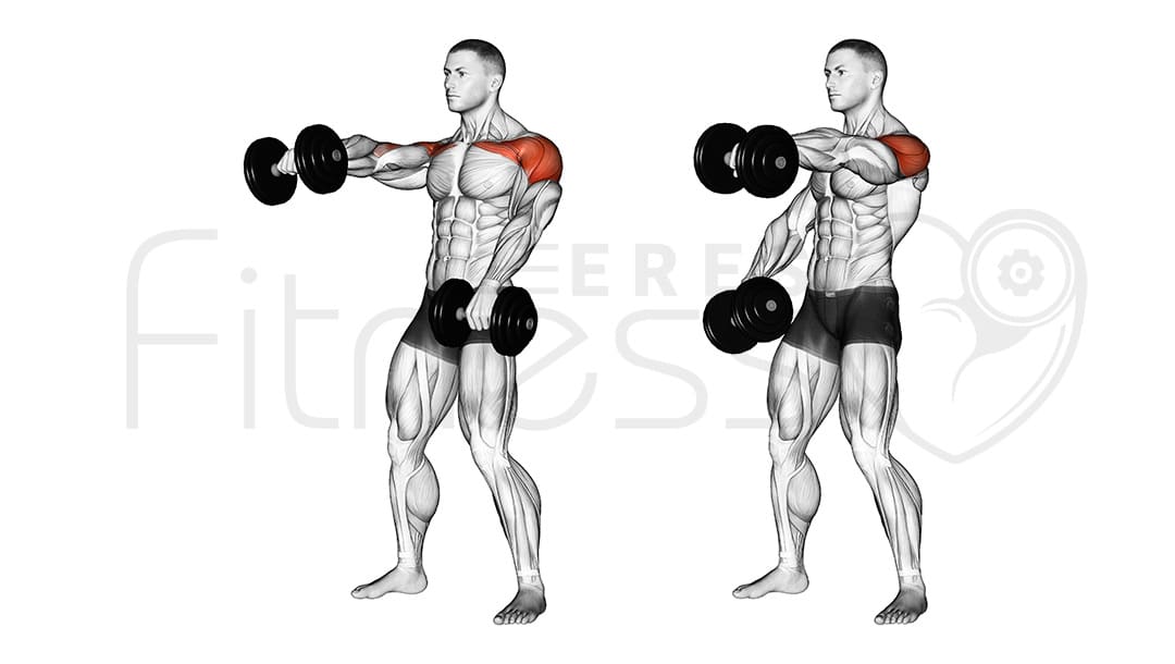 Elevación frontal con mancuernas